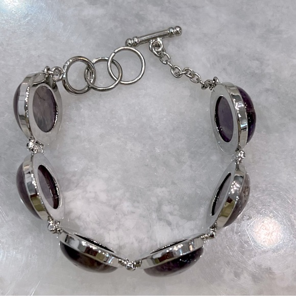 Amethyst Large Cabochon Silver Toggle Clasp Bracelet and Dangle Earrings - Picture 9 of 15
